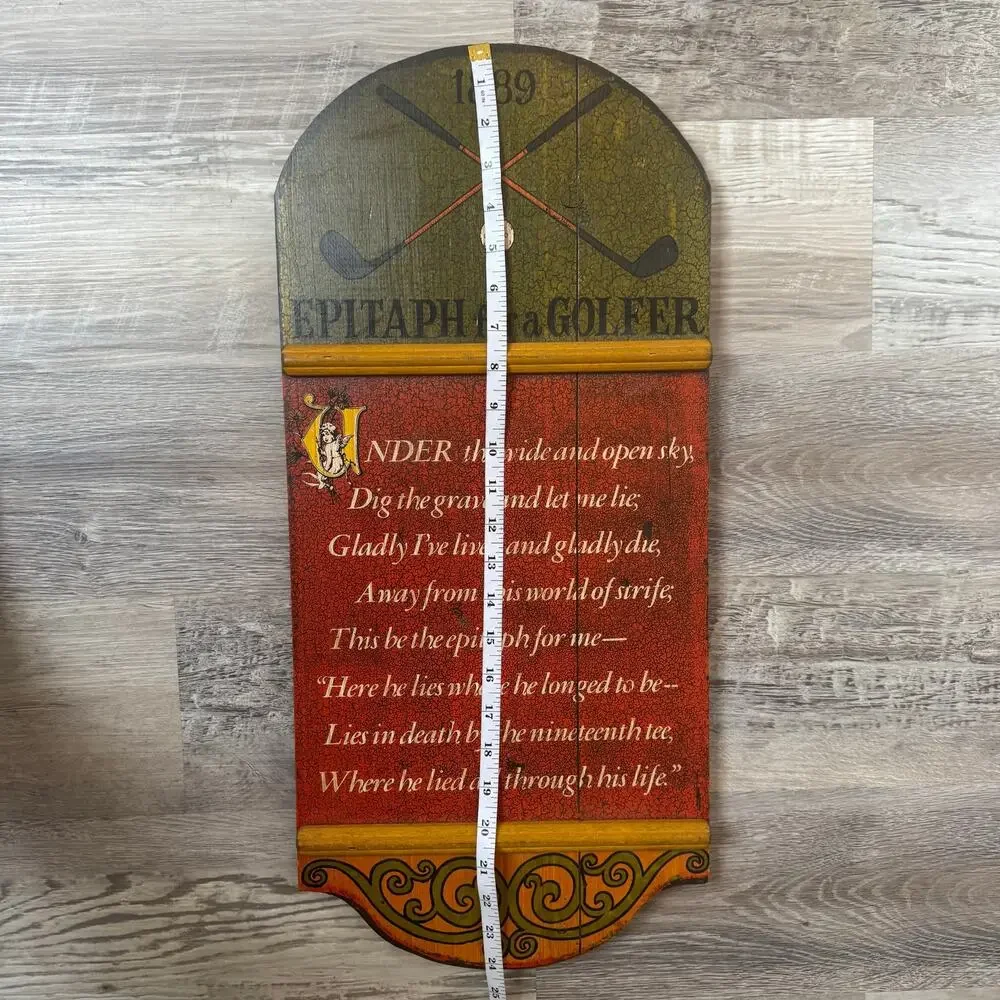 Vintage Golf Wall Plaque Epitaph Golfer 1889 Wood Decor Cottagecore